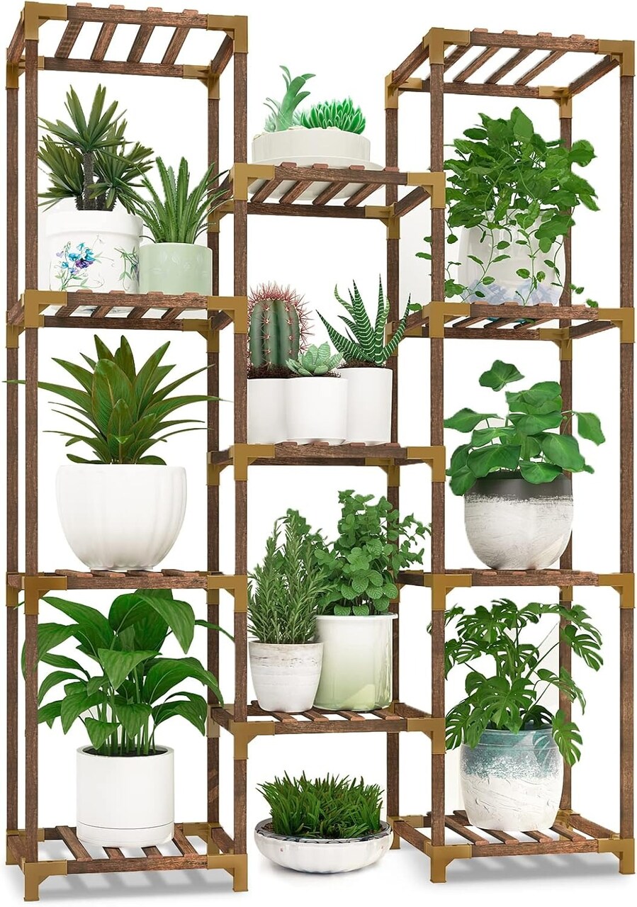 Multi-Tier Wooden Plant Stand with 11 Potted Flower Display Shelf